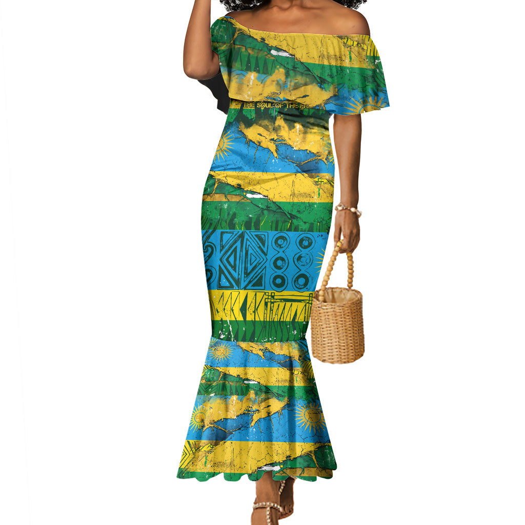 Rwanda Independence Day Mermaid Dress Distressed Grunge Flag Design - Broken Chains And 1962 Graphic