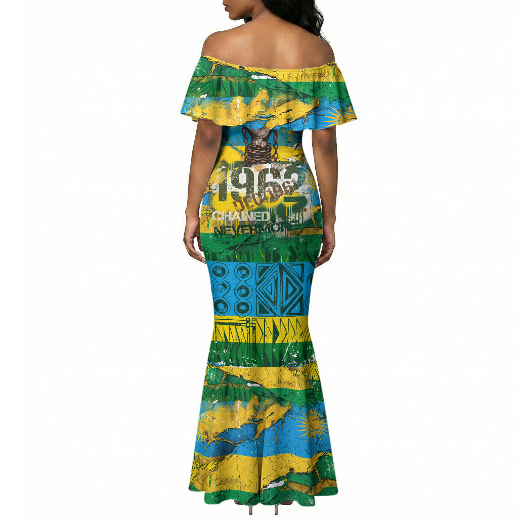 Rwanda Independence Day Mermaid Dress Distressed Grunge Flag Design - Broken Chains And 1962 Graphic