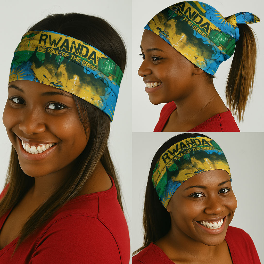 Rwanda Independence Day Neck Gaiter Distressed Grunge Flag Design - Broken Chains And 1962 Graphic