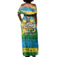 Rwanda Independence Day Off Shoulder Maxi Dress Distressed Grunge Flag Design - Broken Chains And 1962 Graphic