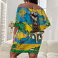 Rwanda Independence Day Off Shoulder Short Dress Distressed Grunge Flag Design - Broken Chains And 1962 Graphic