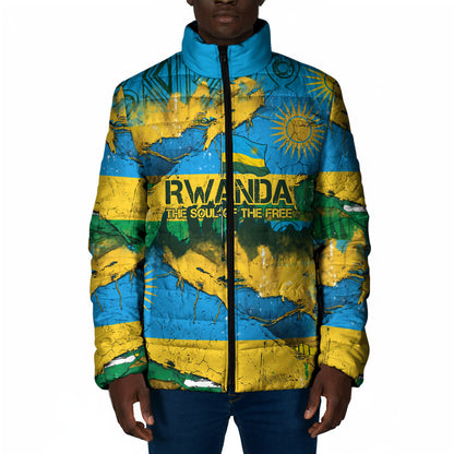 Rwanda Independence Day Padded Jacket Distressed Grunge Flag Design - Broken Chains And 1962 Graphic