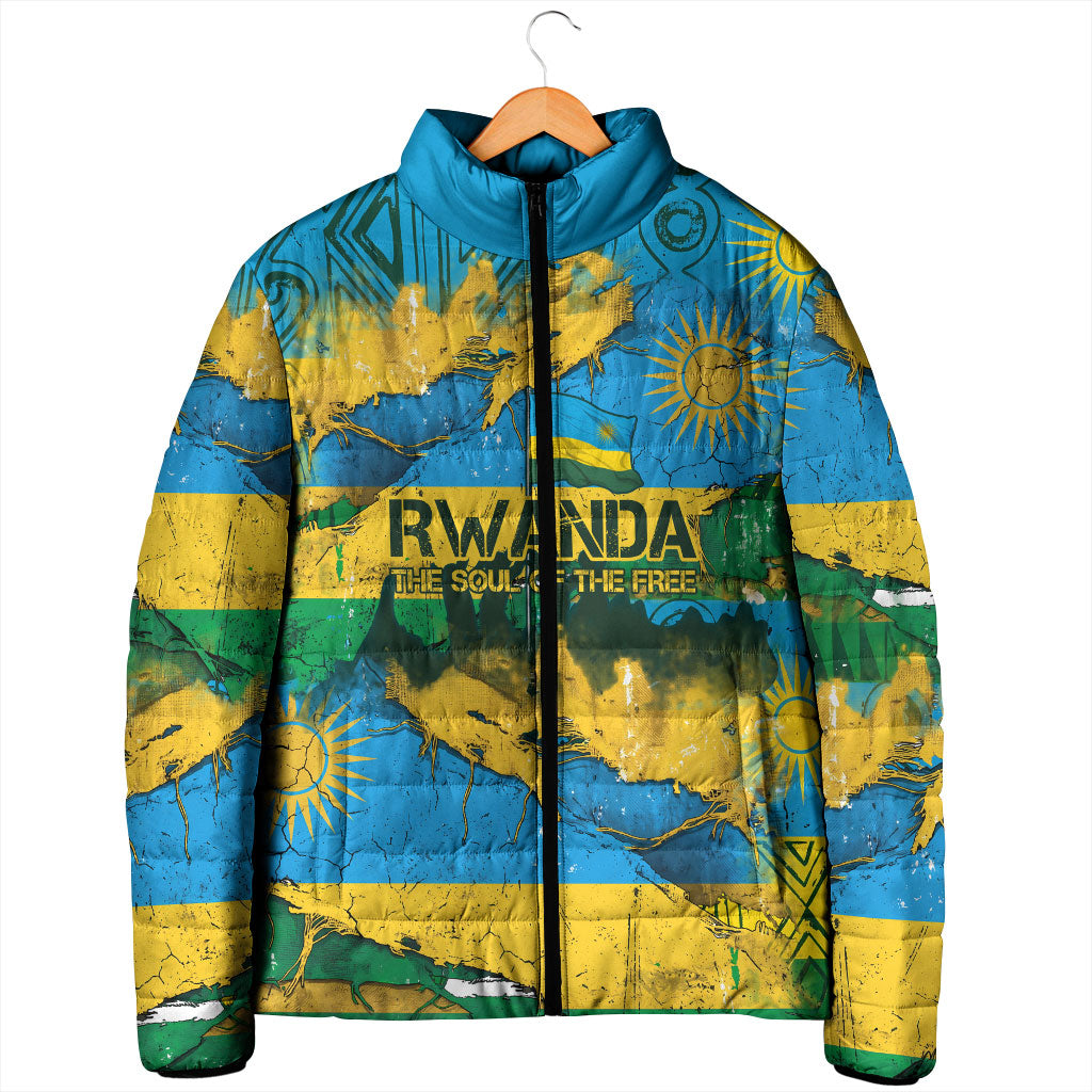 Rwanda Independence Day Padded Jacket Distressed Grunge Flag Design - Broken Chains And 1962 Graphic