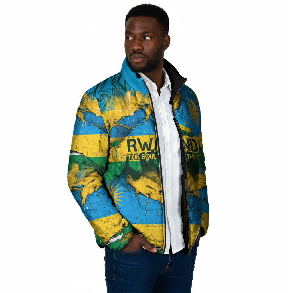 Rwanda Independence Day Padded Jacket Distressed Grunge Flag Design - Broken Chains And 1962 Graphic