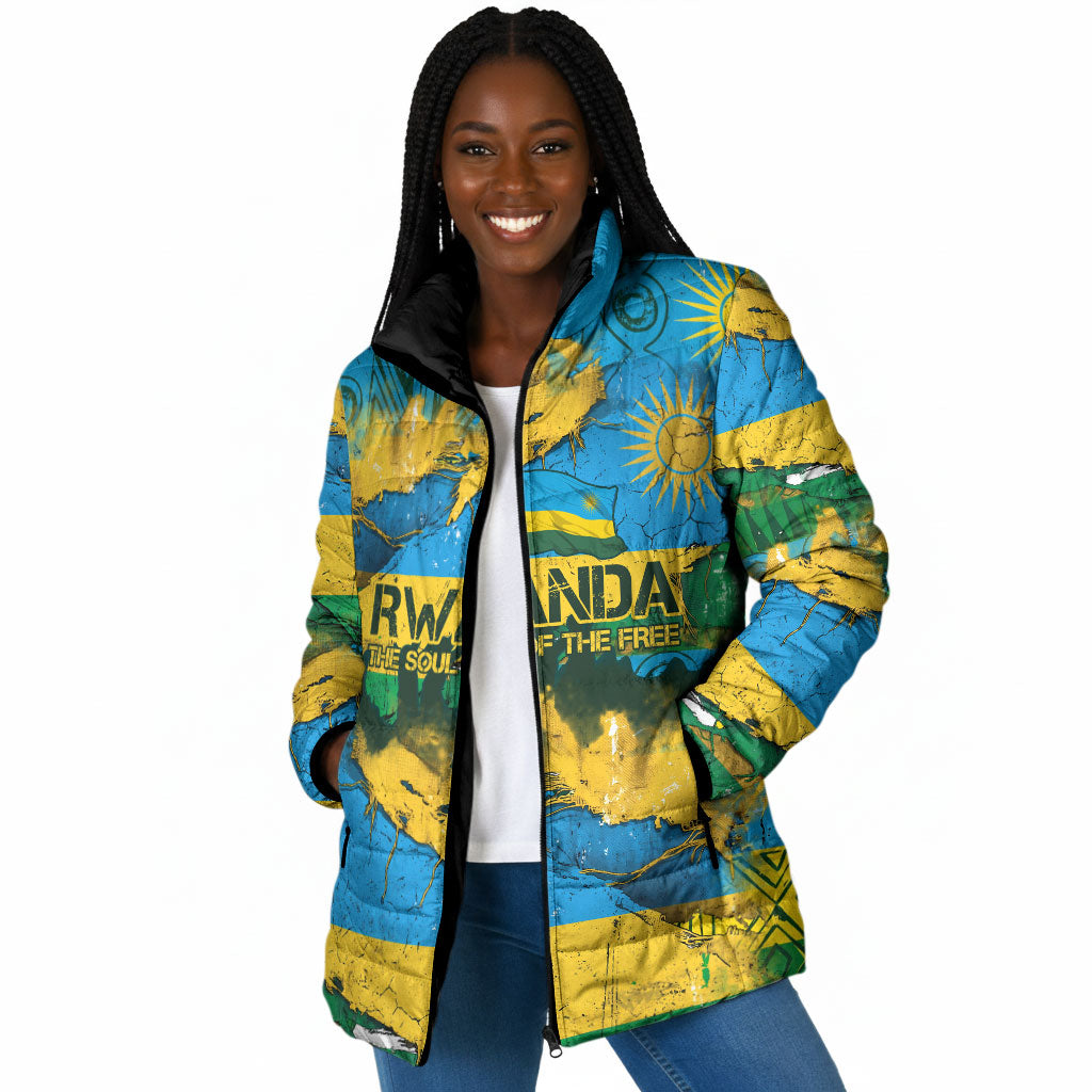 Rwanda Independence Day Padded Jacket Distressed Grunge Flag Design - Broken Chains And 1962 Graphic