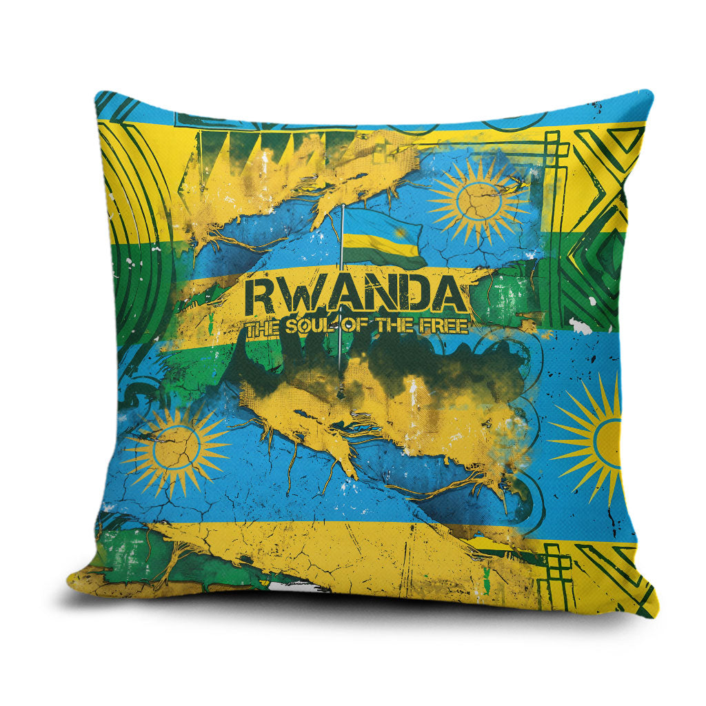 Rwanda Independence Day Pillow Cover Distressed Grunge Flag Design - Broken Chains And 1962 Graphic