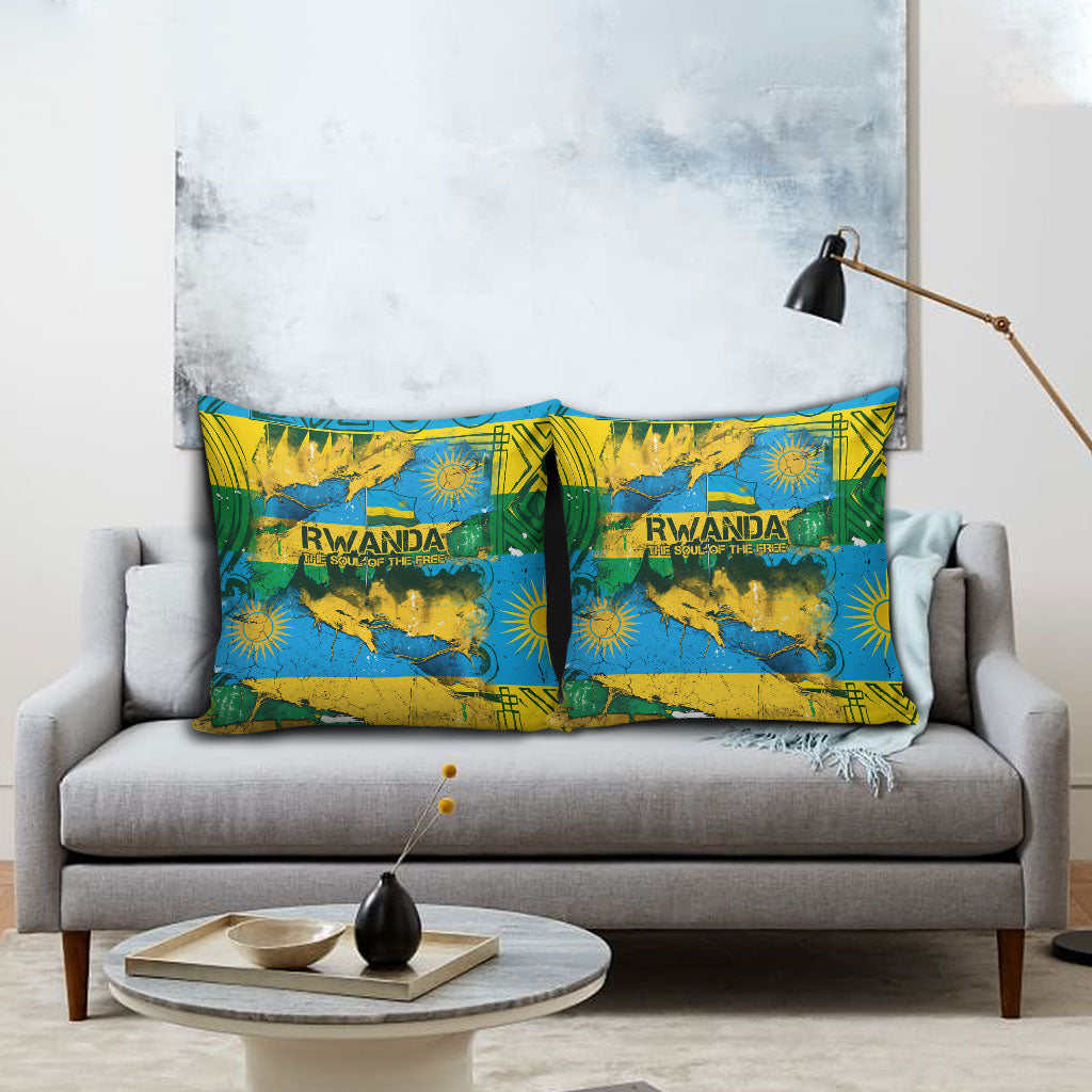 Rwanda Independence Day Pillow Cover Distressed Grunge Flag Design - Broken Chains And 1962 Graphic