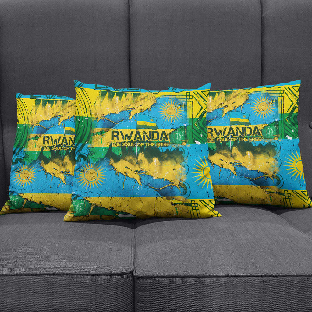 Rwanda Independence Day Pillow Cover Distressed Grunge Flag Design - Broken Chains And 1962 Graphic