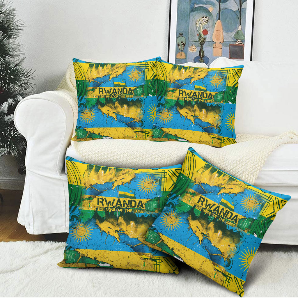 Rwanda Independence Day Pillow Cover Distressed Grunge Flag Design - Broken Chains And 1962 Graphic