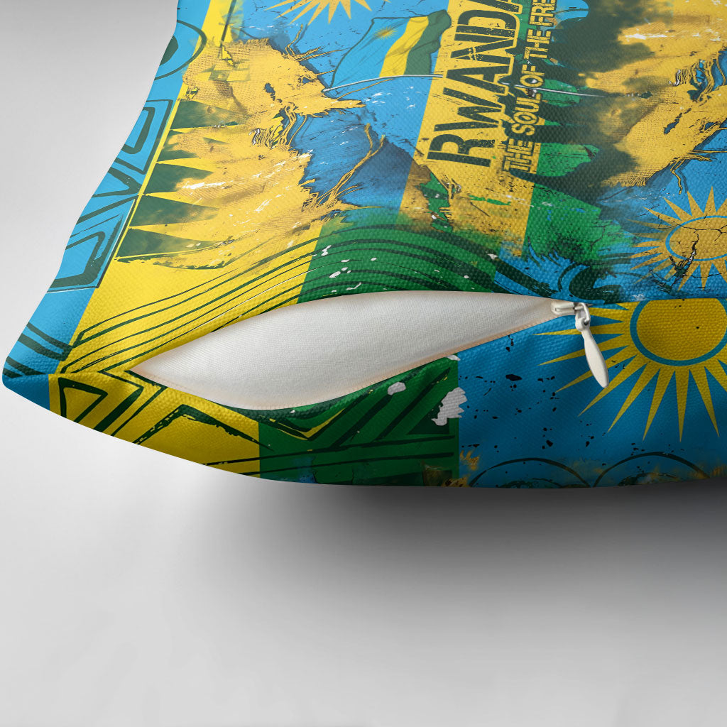 Rwanda Independence Day Pillow Cover Distressed Grunge Flag Design - Broken Chains And 1962 Graphic