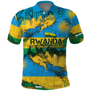 Rwanda Independence Day Polo Shirt Distressed Grunge Flag Design - Broken Chains And 1962 Graphic