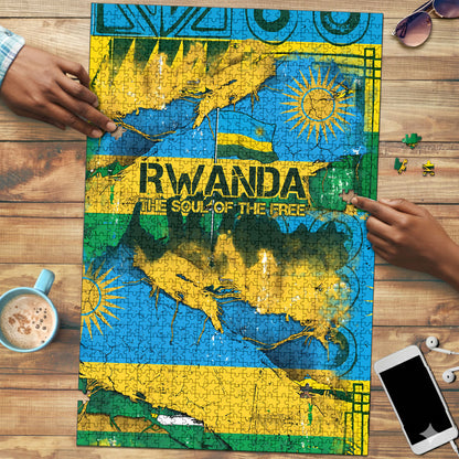 Rwanda Independence Day Puzzle Distressed Grunge Flag Design - Broken Chains And 1962 Graphic