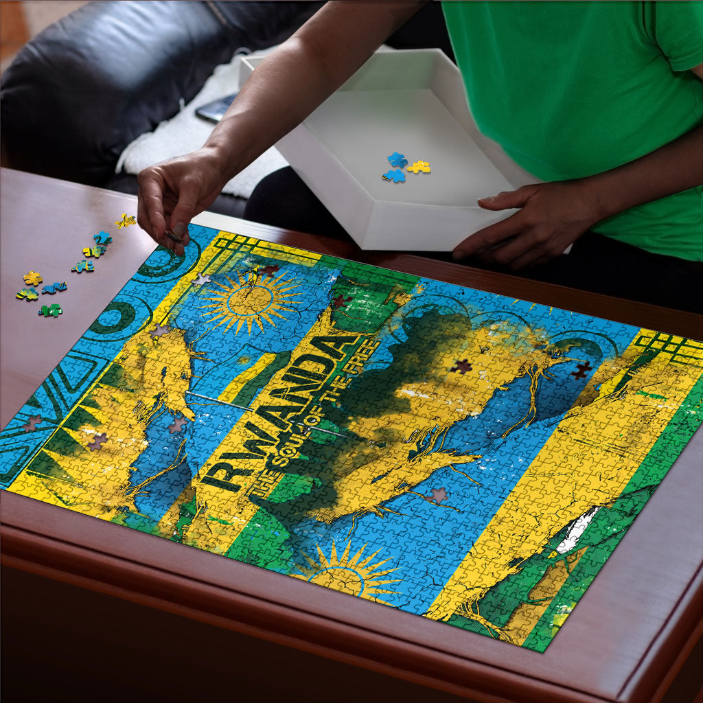 Rwanda Independence Day Puzzle Distressed Grunge Flag Design - Broken Chains And 1962 Graphic