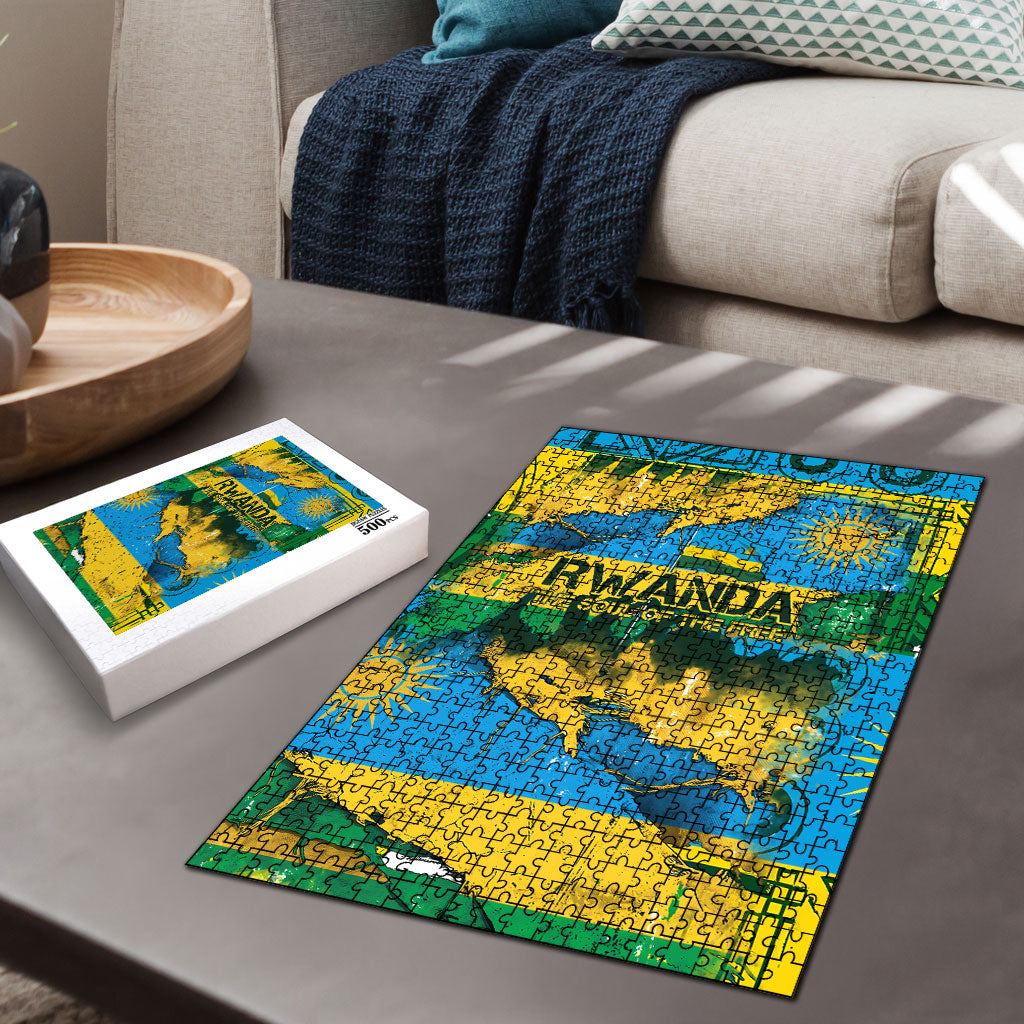 Rwanda Independence Day Puzzle Distressed Grunge Flag Design - Broken Chains And 1962 Graphic