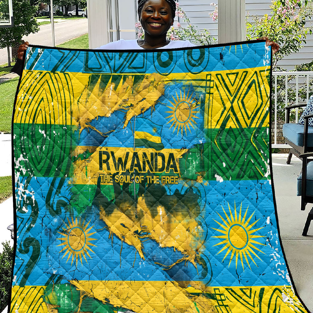 Rwanda Independence Day Quilt Distressed Grunge Flag Design - Broken Chains And 1962 Graphic