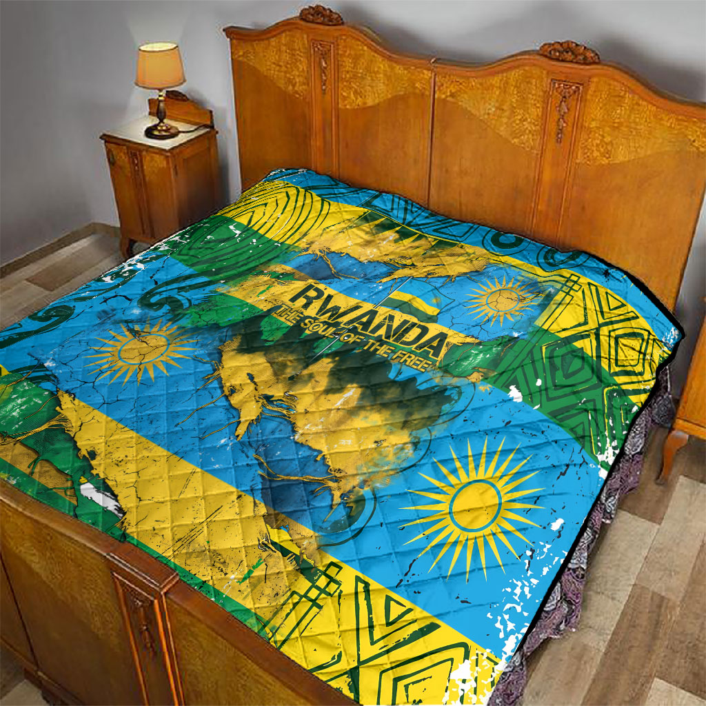 Rwanda Independence Day Quilt Distressed Grunge Flag Design - Broken Chains And 1962 Graphic