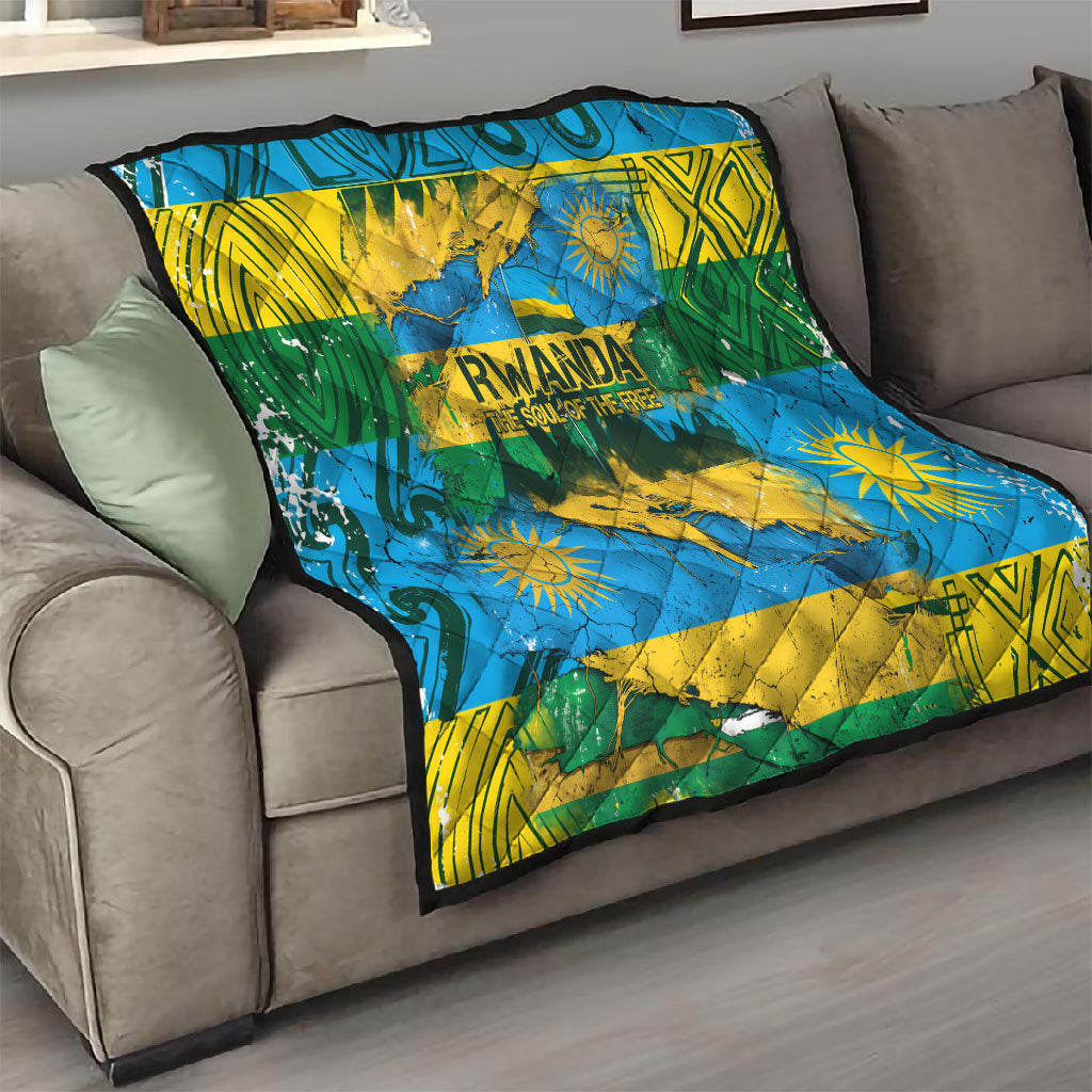 Rwanda Independence Day Quilt Distressed Grunge Flag Design - Broken Chains And 1962 Graphic