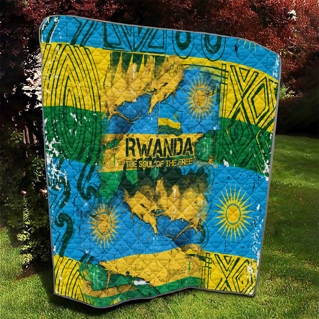 Rwanda Independence Day Quilt Distressed Grunge Flag Design - Broken Chains And 1962 Graphic