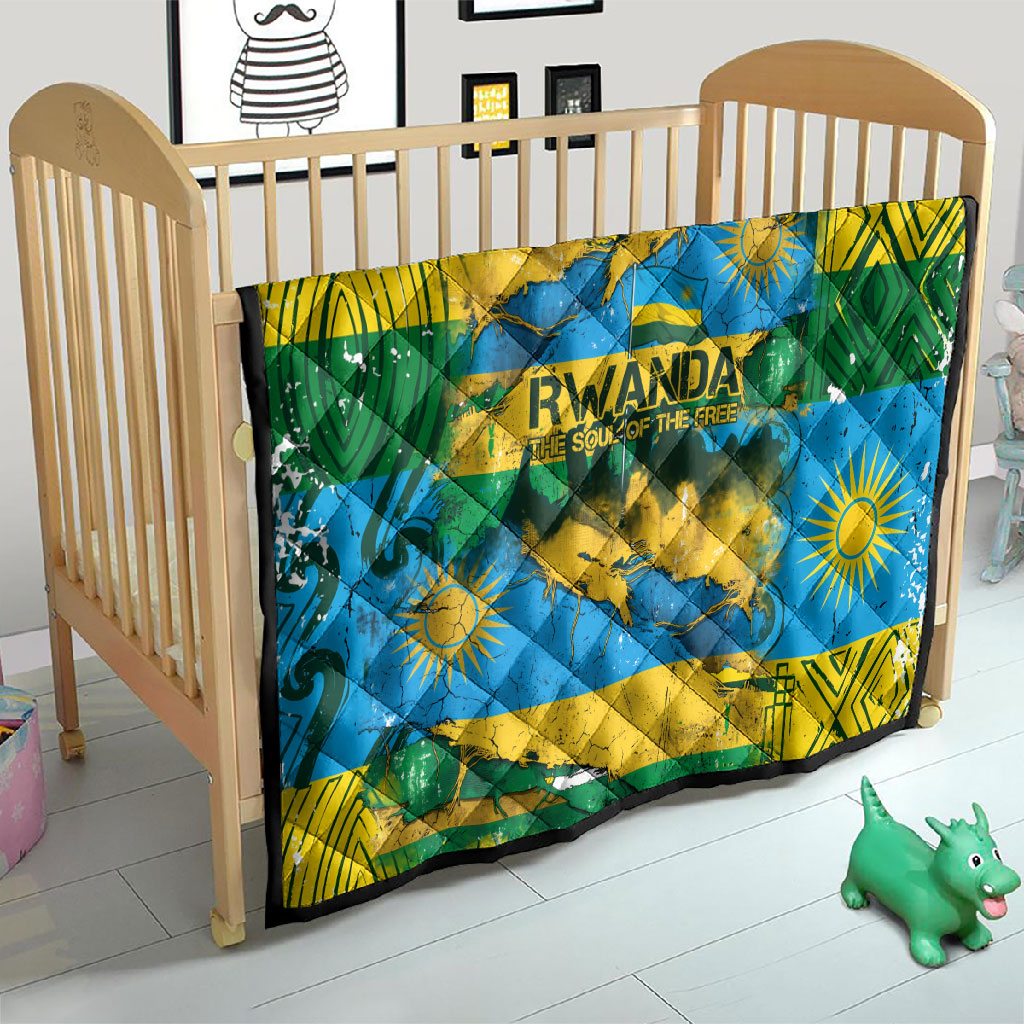 Rwanda Independence Day Quilt Distressed Grunge Flag Design - Broken Chains And 1962 Graphic