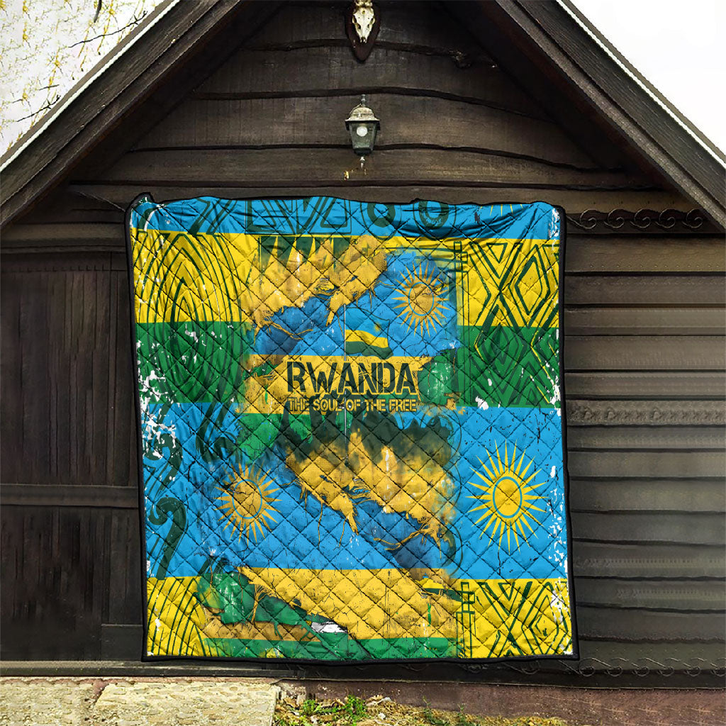 Rwanda Independence Day Quilt Distressed Grunge Flag Design - Broken Chains And 1962 Graphic