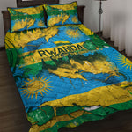 Rwanda Independence Day Quilt Bed Set Distressed Grunge Flag Design - Broken Chains And 1962 Graphic