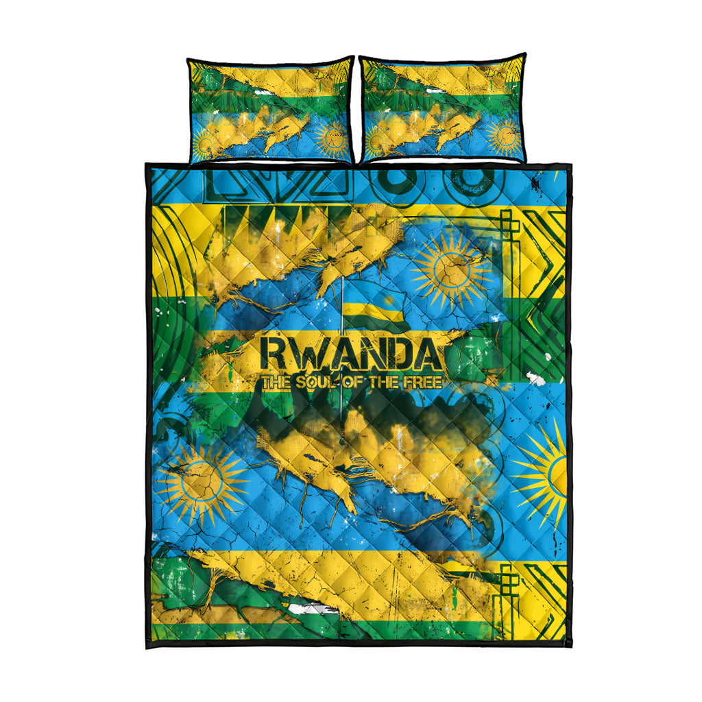 Rwanda Independence Day Quilt Bed Set Distressed Grunge Flag Design - Broken Chains And 1962 Graphic