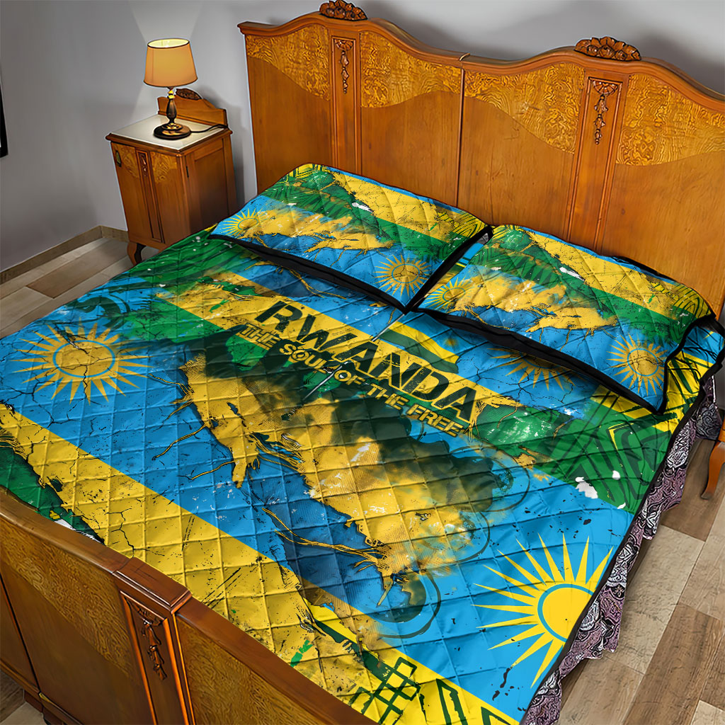 Rwanda Independence Day Quilt Bed Set Distressed Grunge Flag Design - Broken Chains And 1962 Graphic