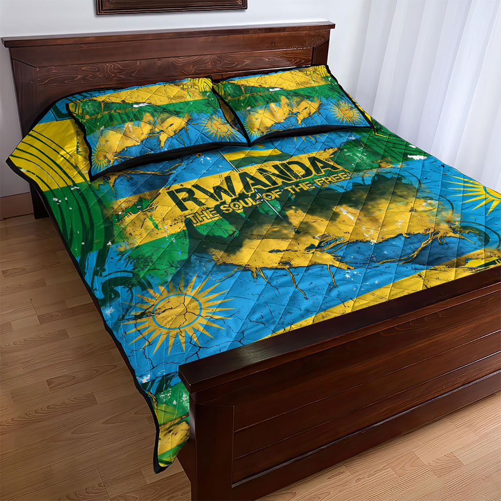 Rwanda Independence Day Quilt Bed Set Distressed Grunge Flag Design - Broken Chains And 1962 Graphic