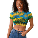 Rwanda Independence Day Raglan Cropped T shirt Distressed Grunge Flag Design - Broken Chains And 1962 Graphic