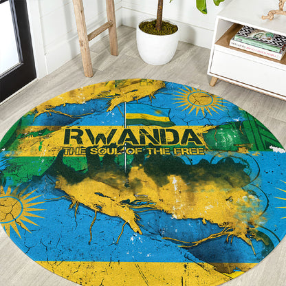 Rwanda Independence Day Round Carpet Distressed Grunge Flag Design - Broken Chains And 1962 Graphic