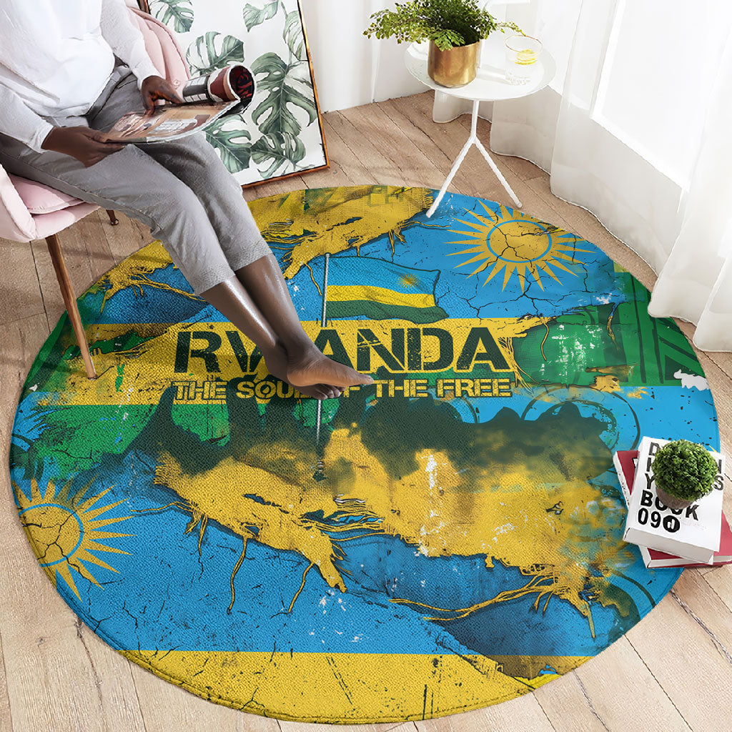 Rwanda Independence Day Round Carpet Distressed Grunge Flag Design - Broken Chains And 1962 Graphic