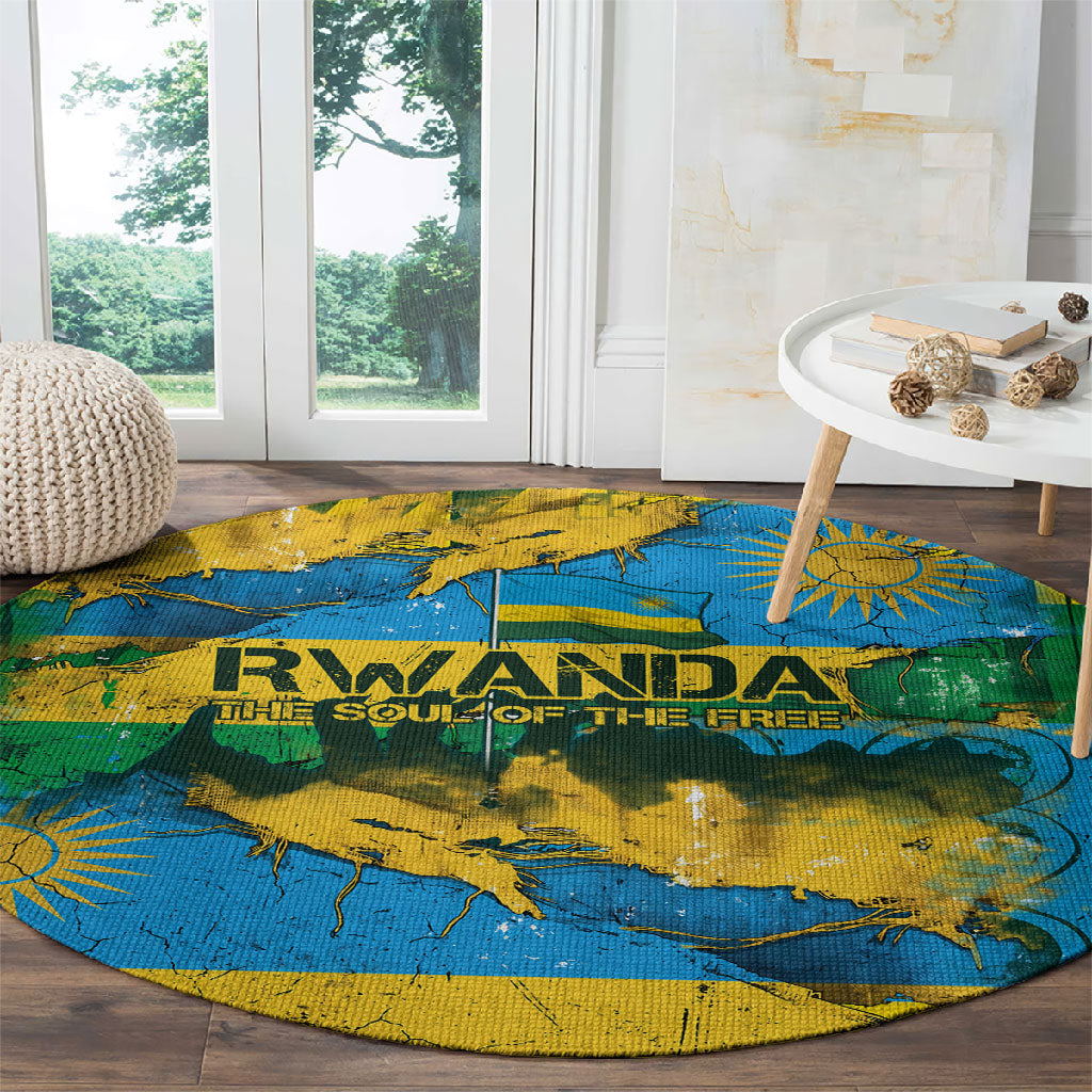 Rwanda Independence Day Round Carpet Distressed Grunge Flag Design - Broken Chains And 1962 Graphic
