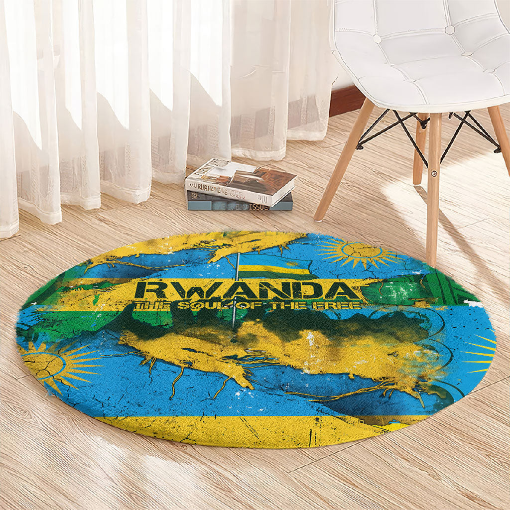 Rwanda Independence Day Round Carpet Distressed Grunge Flag Design - Broken Chains And 1962 Graphic