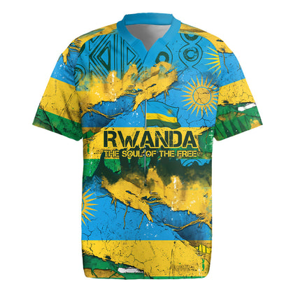 Rwanda Independence Day Rugby Jersey Distressed Grunge Flag Design - Broken Chains And 1962 Graphic