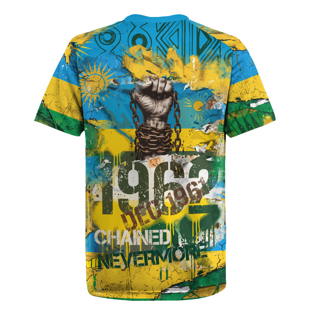 Rwanda Independence Day Rugby Jersey Distressed Grunge Flag Design - Broken Chains And 1962 Graphic