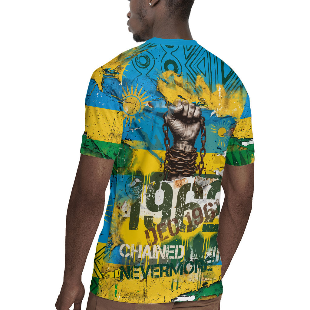Rwanda Independence Day Rugby Jersey Distressed Grunge Flag Design - Broken Chains And 1962 Graphic
