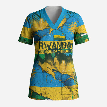 Rwanda Independence Day Scrub Top Distressed Grunge Flag Design - Broken Chains And 1962 Graphic