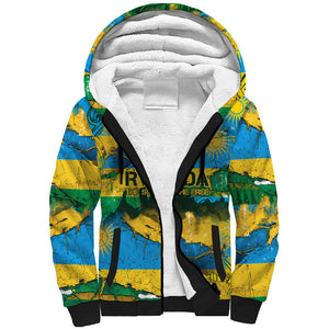 Rwanda Independence Day Sherpa Hoodie Distressed Grunge Flag Design - Broken Chains And 1962 Graphic