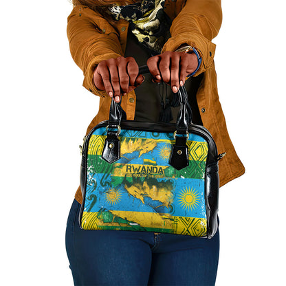 Rwanda Independence Day Shoulder Handbag Distressed Grunge Flag Design - Broken Chains And 1962 Graphic