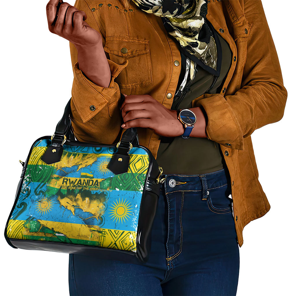Rwanda Independence Day Shoulder Handbag Distressed Grunge Flag Design - Broken Chains And 1962 Graphic
