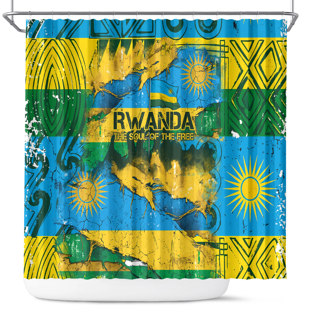 Rwanda Independence Day Shower Curtain Distressed Grunge Flag Design - Broken Chains And 1962 Graphic