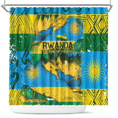 Rwanda Independence Day Shower Curtain Distressed Grunge Flag Design - Broken Chains And 1962 Graphic