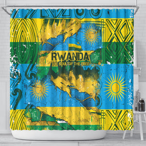 Rwanda Independence Day Shower Curtain Distressed Grunge Flag Design - Broken Chains And 1962 Graphic