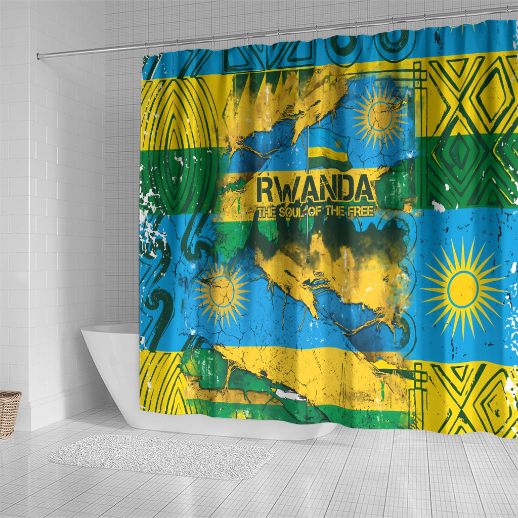 Rwanda Independence Day Shower Curtain Distressed Grunge Flag Design - Broken Chains And 1962 Graphic