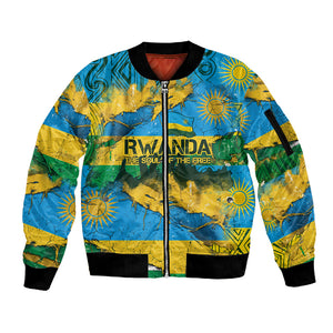Rwanda Independence Day Sleeve Zip Bomber Jacket Distressed Grunge Flag Design - Broken Chains And 1962 Graphic