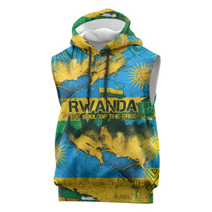 Rwanda Independence Day Sleeveless Hoodie Distressed Grunge Flag Design - Broken Chains And 1962 Graphic