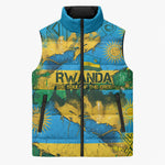 Rwanda Independence Day Sleeveless Puffer Jacket Distressed Grunge Flag Design - Broken Chains And 1962 Graphic