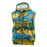 Rwanda Independence Day Sleeveless Zip Hoodie Distressed Grunge Flag Design - Broken Chains And 1962 Graphic