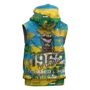 Rwanda Independence Day Sleeveless Zip Hoodie Distressed Grunge Flag Design - Broken Chains And 1962 Graphic