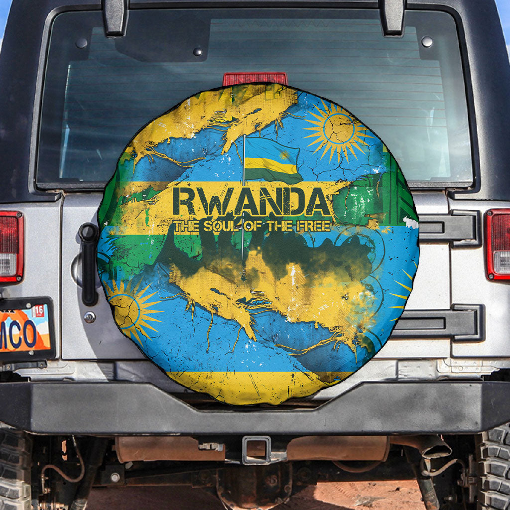 Rwanda Independence Day Spare Tire Cover Distressed Grunge Flag Design - Broken Chains And 1962 Graphic